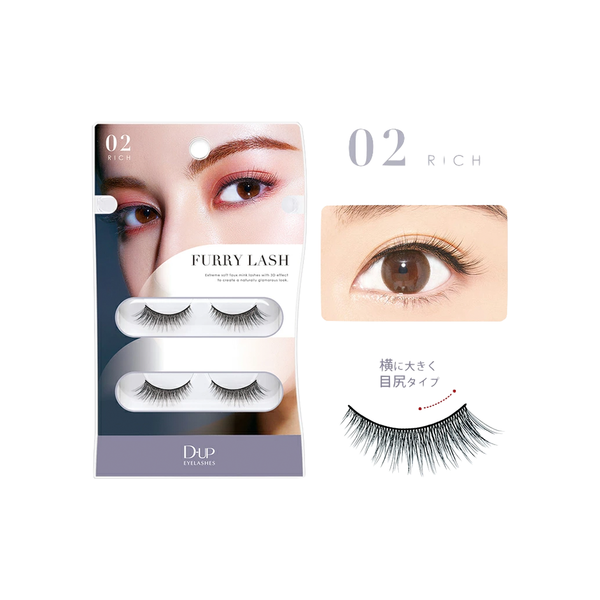 D-UP Furry Lash false eyelashes #02 Rich 2 pairs (4 pcs)日本D-UP自然卷翘立体浓密假眼睫毛  #02 两对