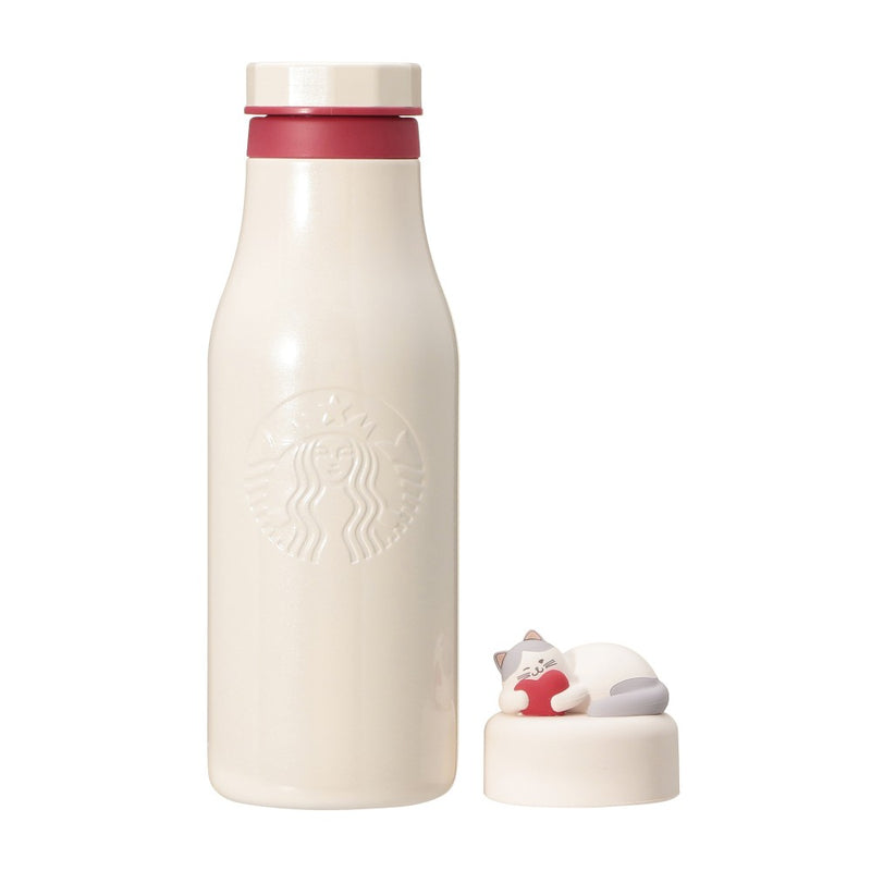 [Pre-Order] Japan SBUX 2025 Valentine Collection Stainless Steel Logo Bottle 473ml [预售] 日本星巴克 2025情人节系列 爱心猫咪不锈钢保温瓶 473ml