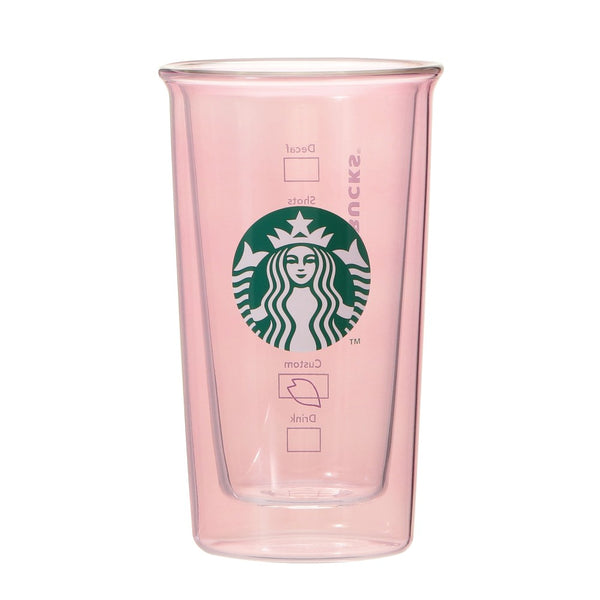 Japan SBUX 2025 Sakura Daytime Collection SAKURA Double Wall Heat Resistant Pail Pink Glass 355ml 日本星巴克 2025樱花系列 樱花淡粉色双层耐热玻璃杯 355ml