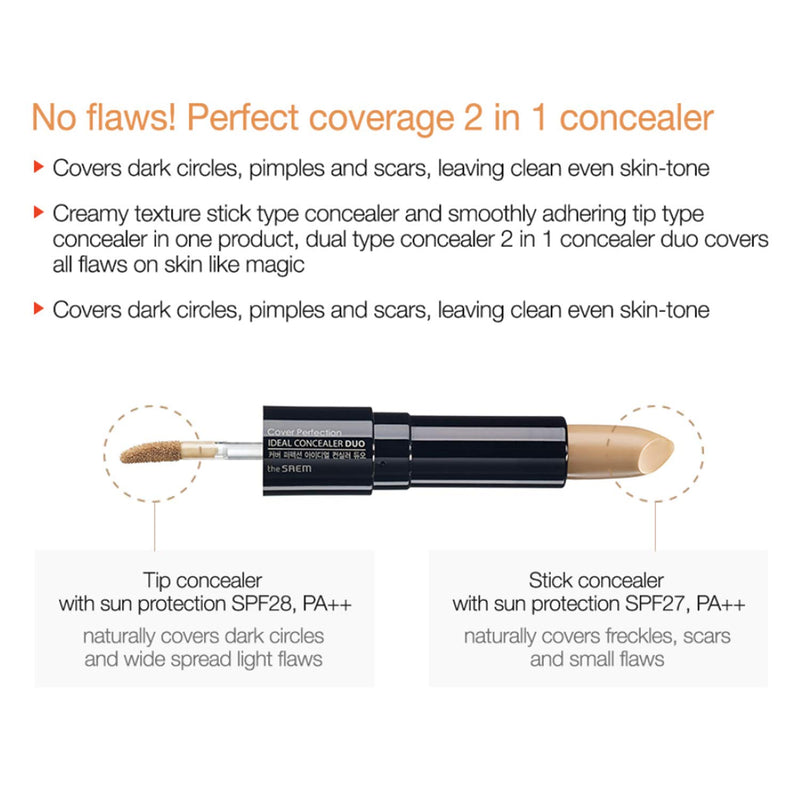 THE SAEM Cover Perfection Ideal Concealer Duo (01 Clear Beige) 得鲜 完美双头遮瑕液 (01 透明米色) 4.2g+4.5g