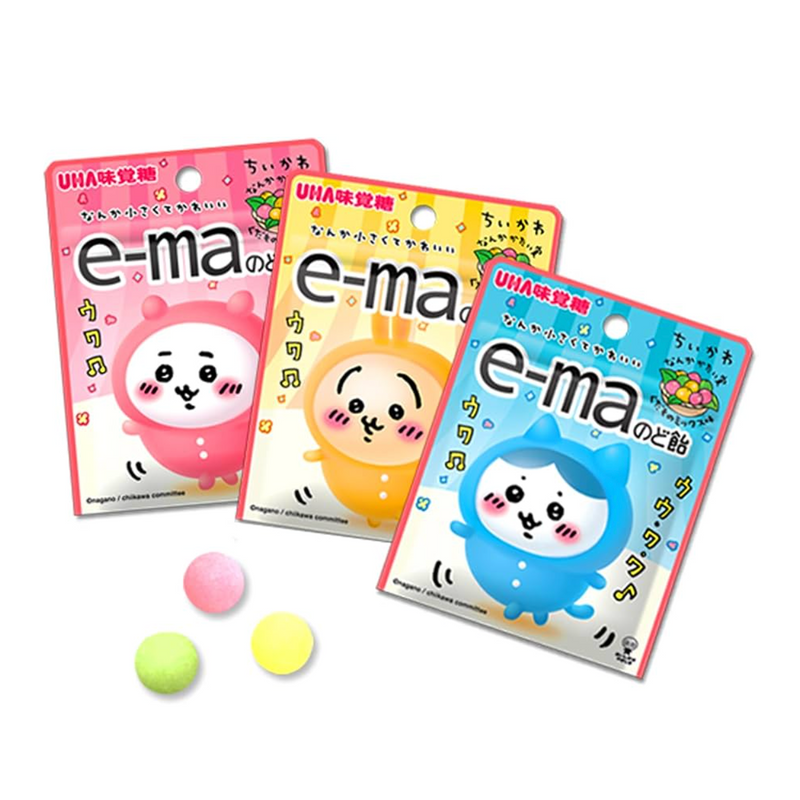 UHA E-ma Chiikawa Mixed Fruit Flavour Throat Candy 日本UHA味覚糖 E-ma吉伊卡哇水果味润喉糖 23g