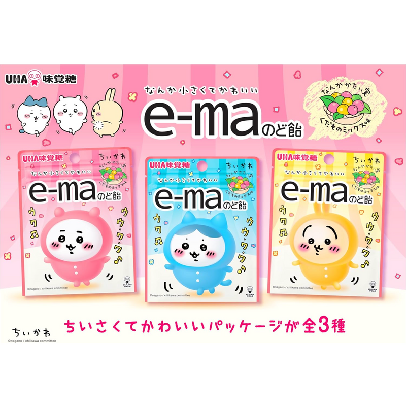 UHA E-ma Chiikawa Mixed Fruit Flavour Throat Candy 日本UHA味覚糖 E-ma吉伊卡哇水果味润喉糖 23g