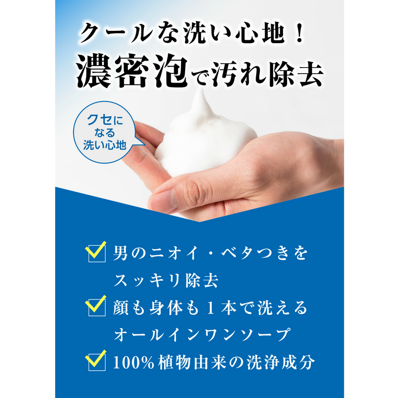 MARO Body & Face Cleansing Soap Cool 日本MARO摩隆 男士多效全身洁净沐浴露洗面奶二合一 (清凉薄荷型) 400ml