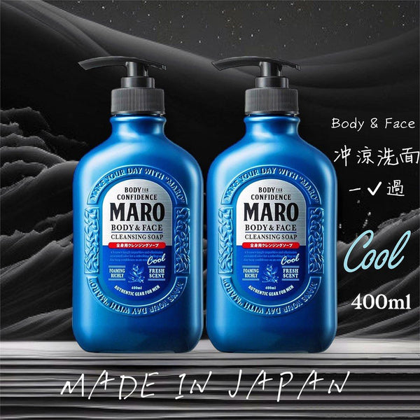 MARO Body & Face Cleansing Soap Cool 日本MARO摩隆 男士多效全身洁净沐浴露洗面奶二合一 (清凉薄荷型) 400ml